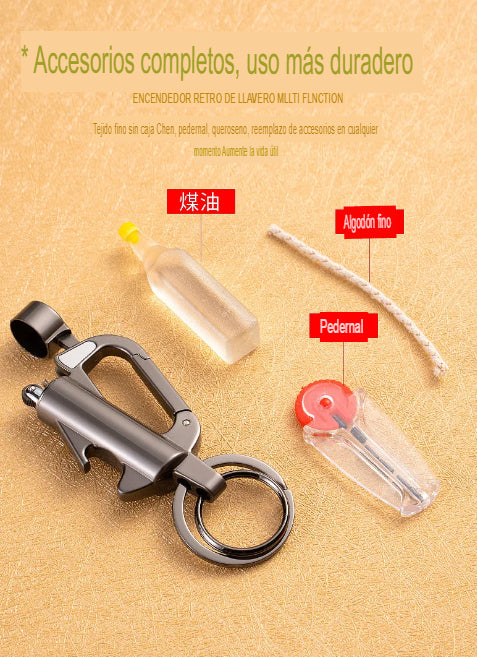llavero de titaneo pedernal abridor de cervezas